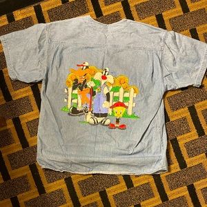 VTG Graphic Garments Women’s Looney Toons  Embroidered & Painted Denim Blouse- L